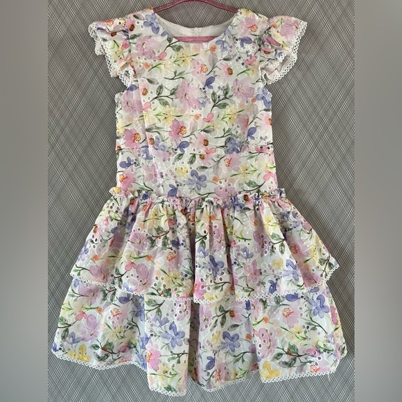 Rare Editions Other - Rare Editions - Floral Eyelet Drop Waist Flutter sleeve Dress (Size 6)